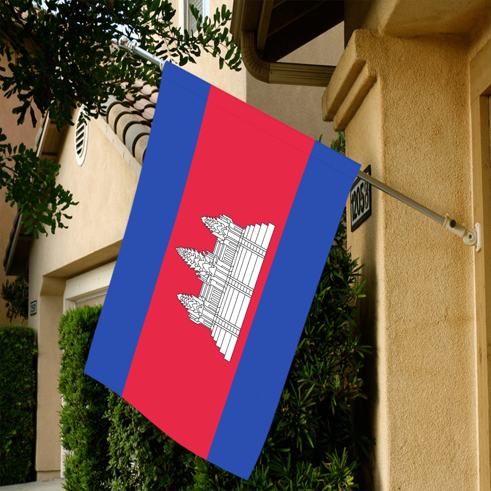 Luv My Flag: Cambodian flag displayed on residential building.