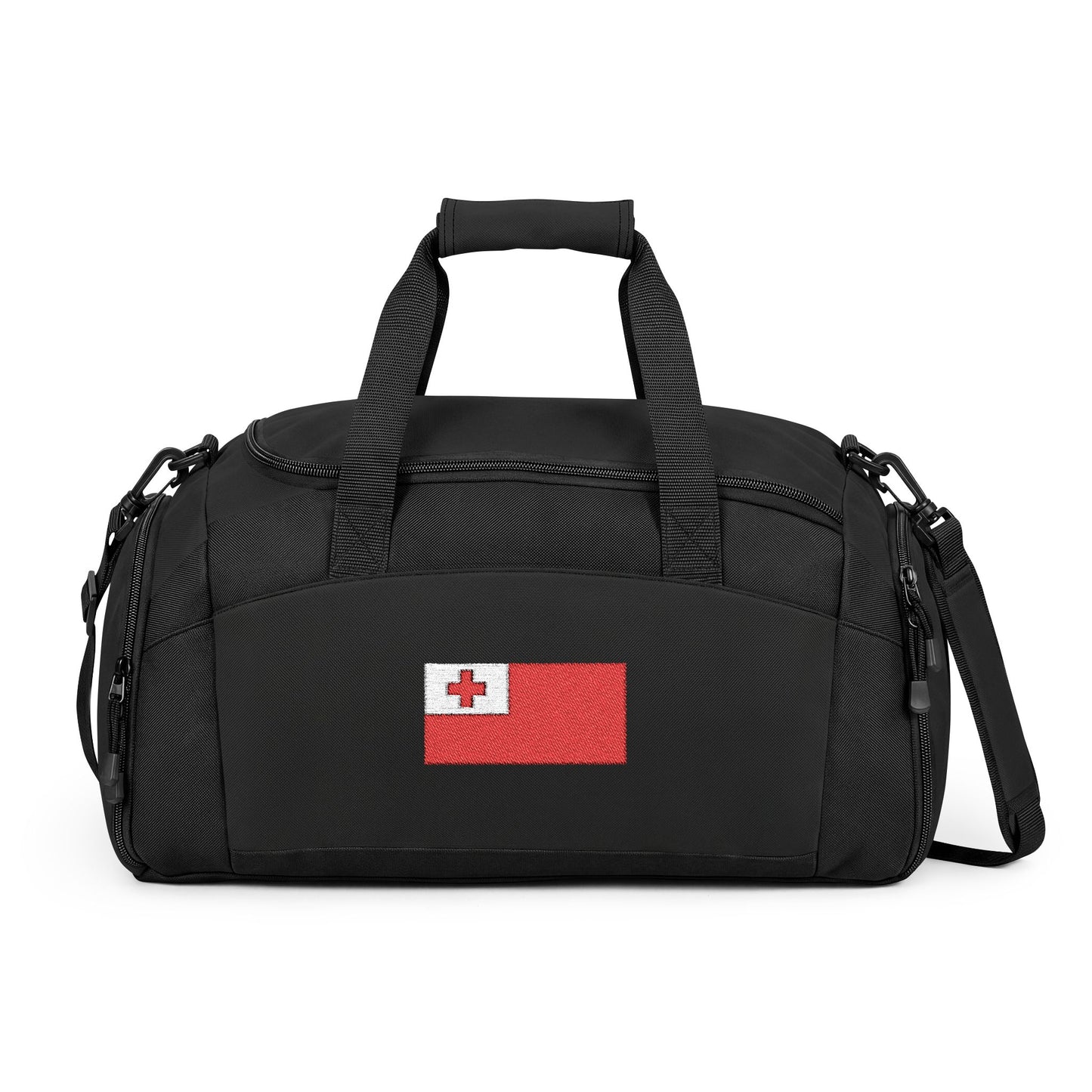 Tonga Flag Gym Bag — Black Duffle with Embroidered Switzerland Flag