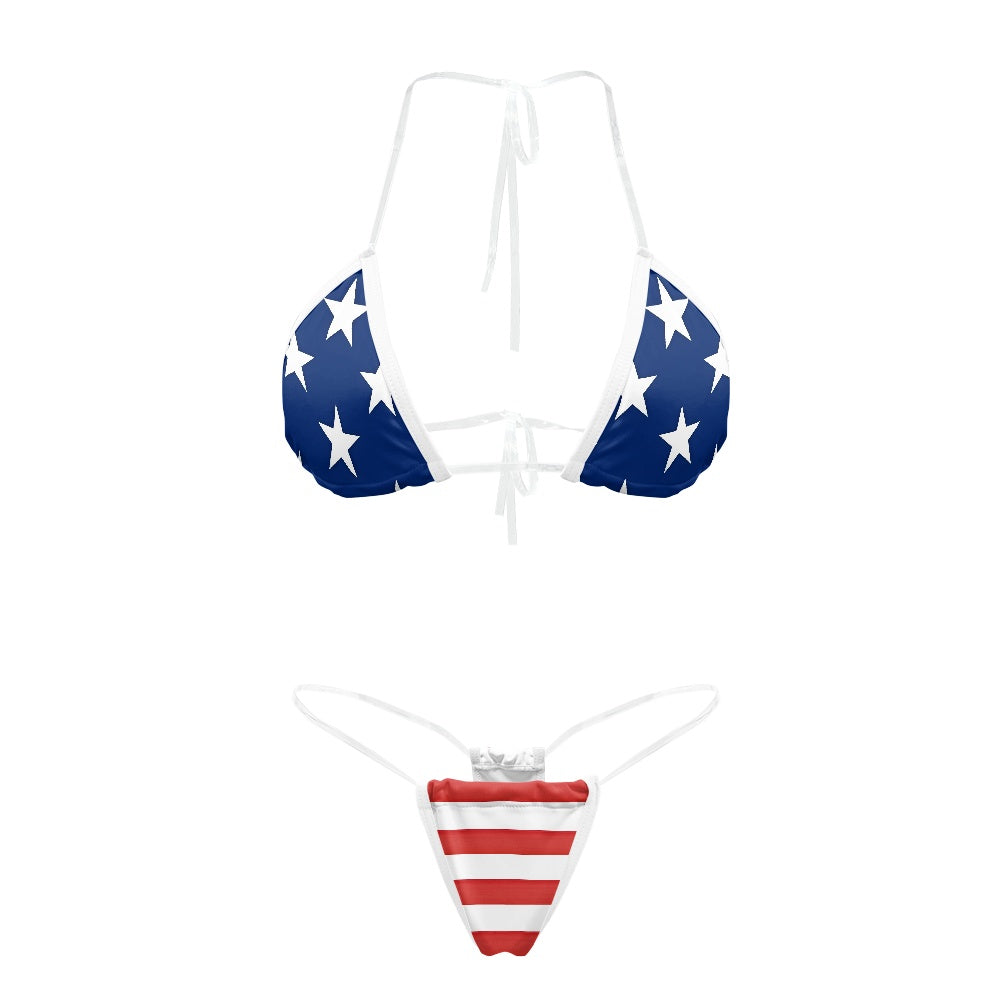 USA/American Flag Inspired Transparent String Thong Bikini (style-1)