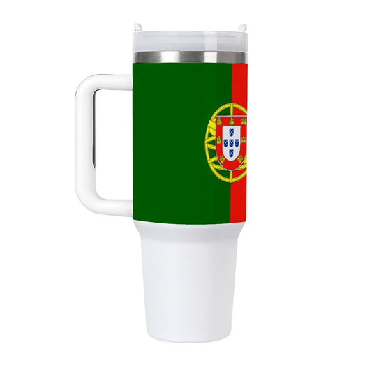 [Brand] travel mug featuring the Portugal flag design.