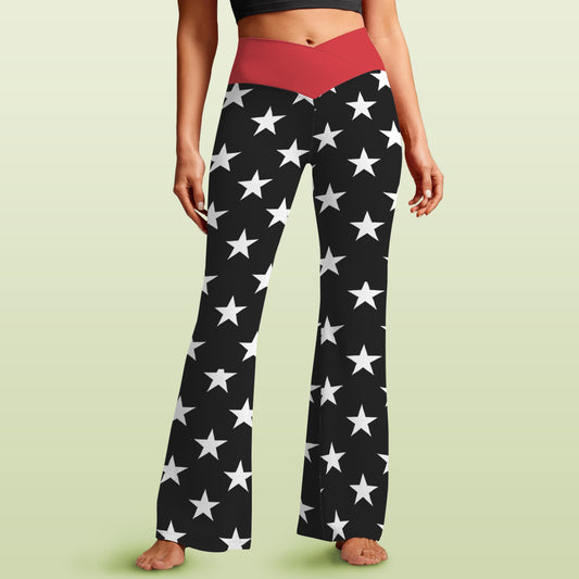 Thin Red Line Flag Inspired Women's V-Crossover High Waisted Flare Leggings