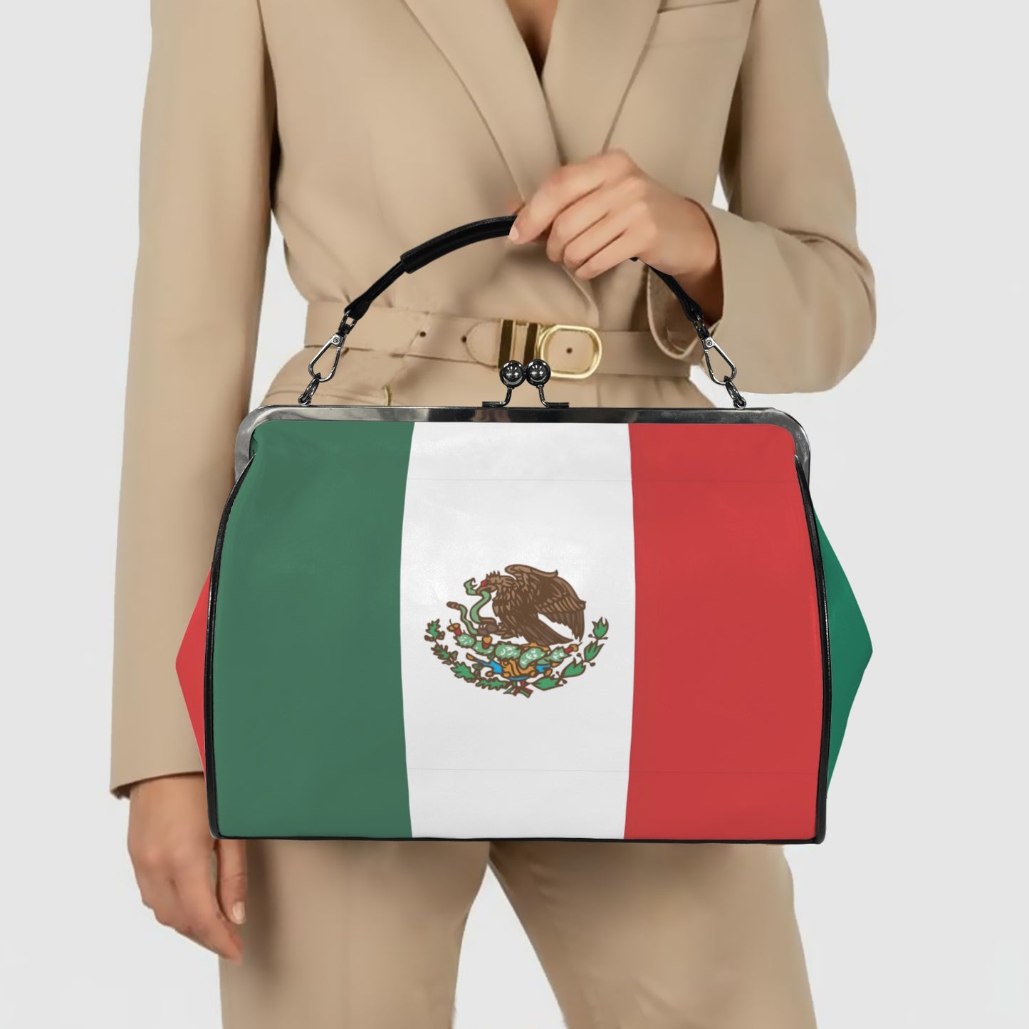 Mexico Flag Inspired Kisslock Crossbody Shoulder Bag-Large