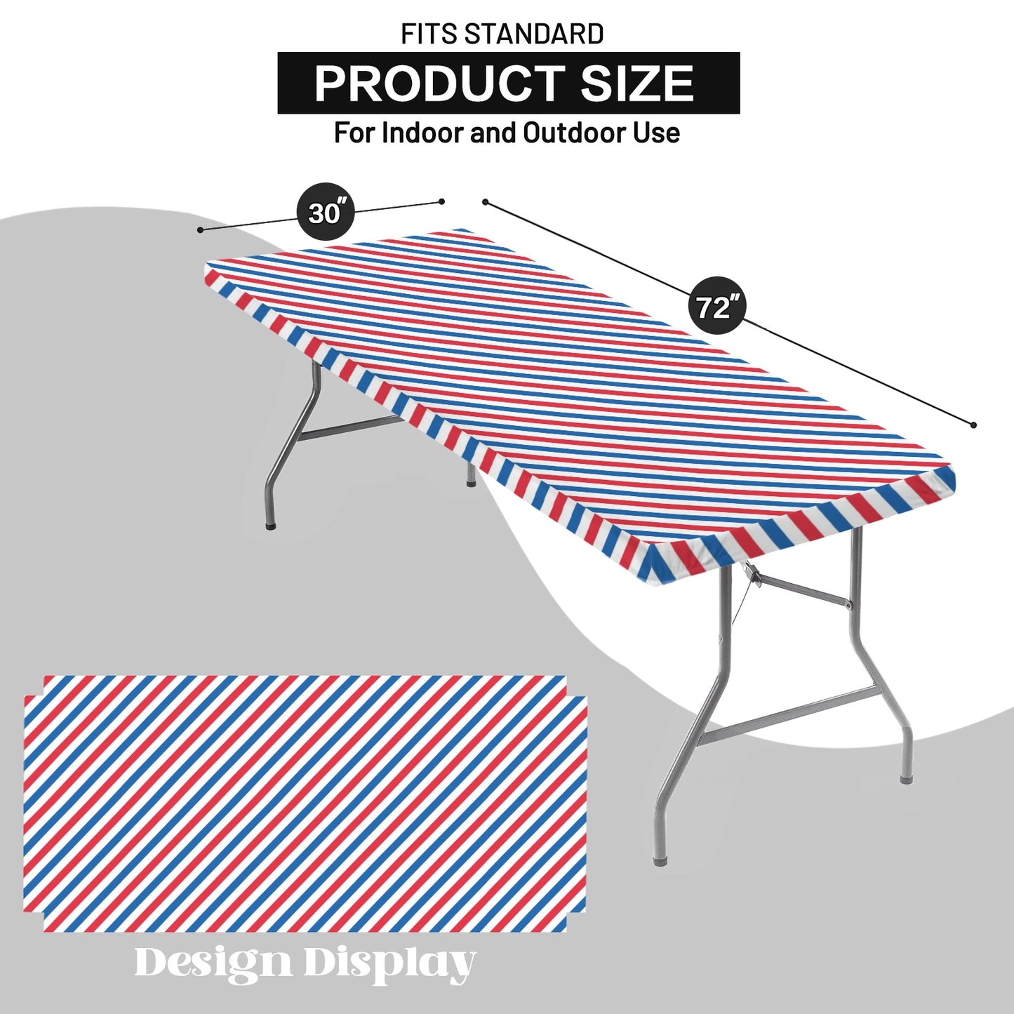 USA/American Flag Inspired Stripes Pattern Custom Elastic Fitted Tablecloth 72x30 inch (Made in the USA)