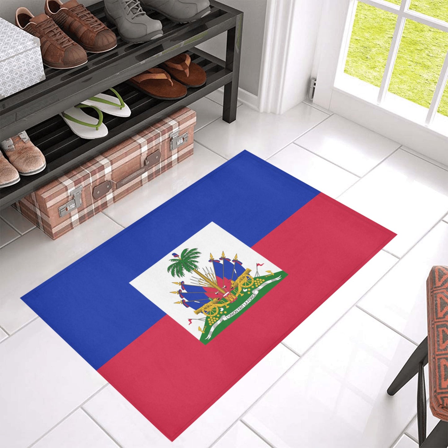 Haiti Flag Inspired Doormat 30" x 18" (Sponge Material)
