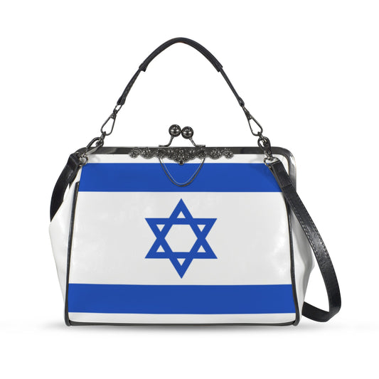 Israel Flag Inspired Kisslock Crossbody Shoulder Bag