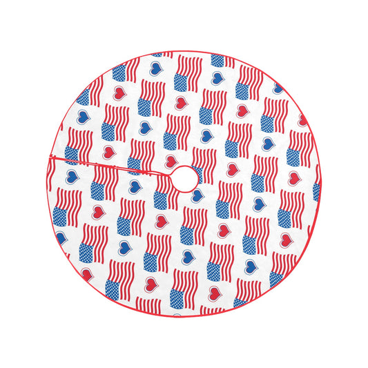 US/American Flag/Heart Pattern Thick Christmas Tree Skirt 47" x 47"