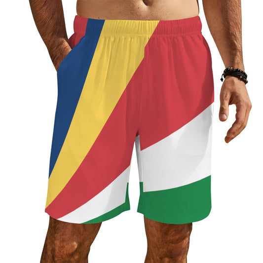 Seychelles Flag Inspired Men’s Draw String Pocket Beach Shorts Printed in the USA