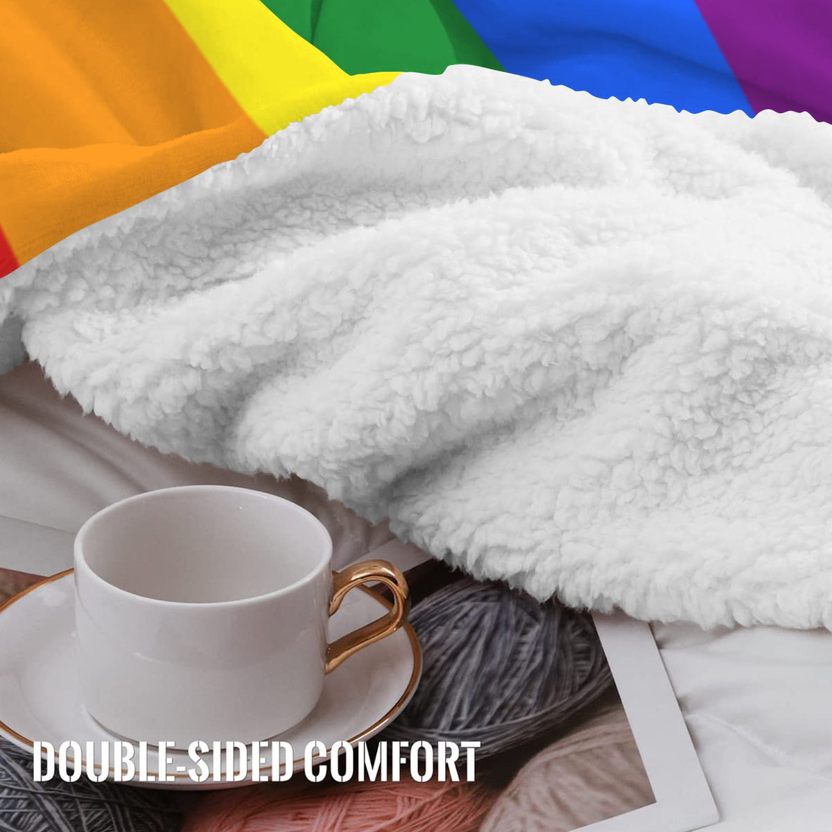 Rainbow Flag Inspired Sherpa Fleece Blanket 90" x 108" | Prtinted in the USA