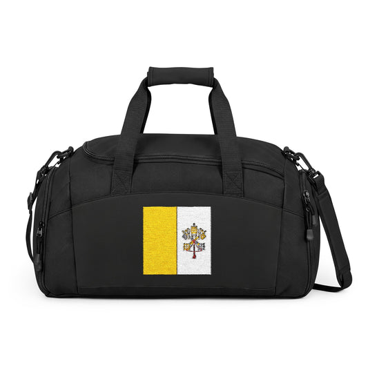 Vatican City Flag Gym Bag — Black Duffle with Embroidered Vatican City Flag