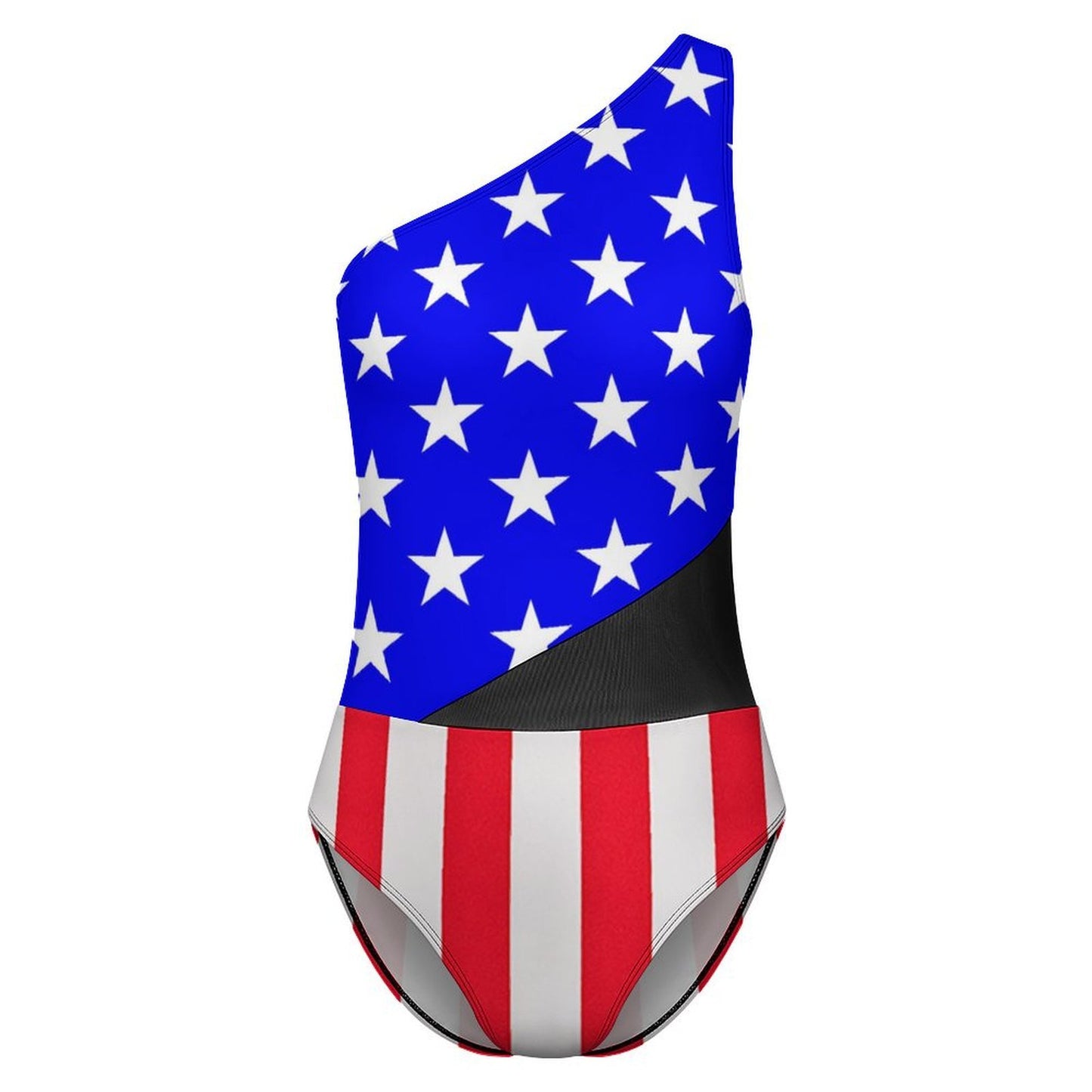 USA/American Flag Inspired Women’s One-Shoulder Mesh Swimsuit
