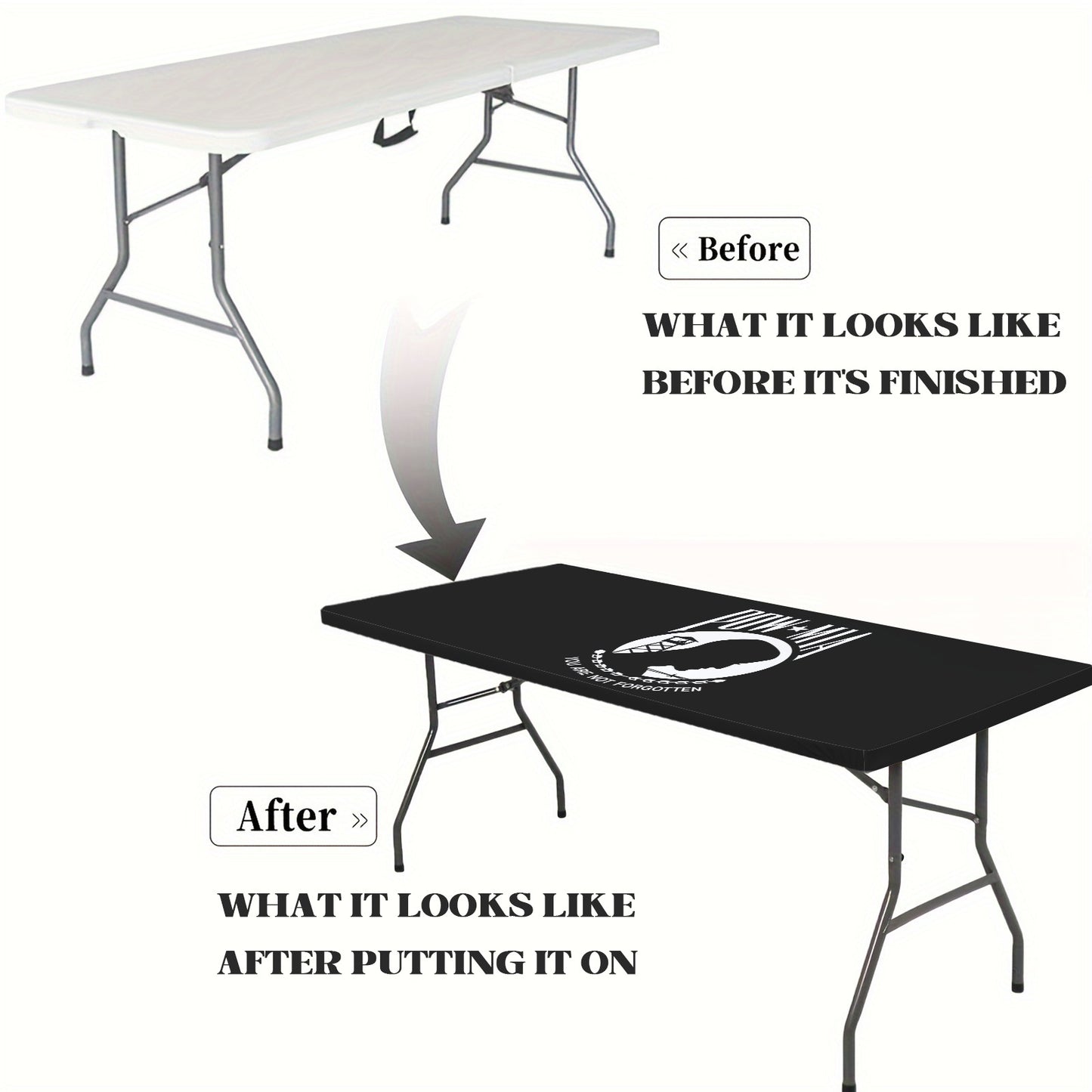 POW/MIA Flag Inspired Custom Elastic Fitted Tablecloth 72x30 inch (Made in the USA)