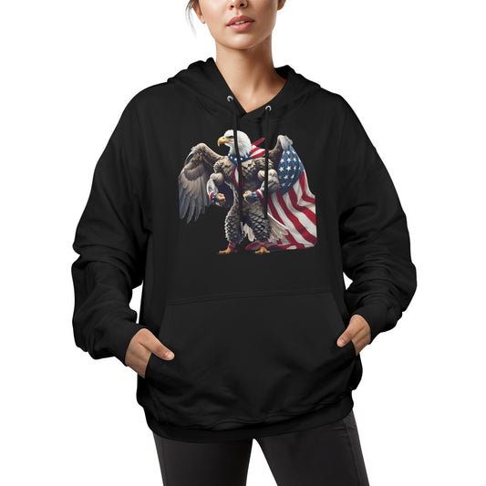 USA/American Flag Inspired Bald Eagle With American Flag Cape Women's Hoodie Made in the USA