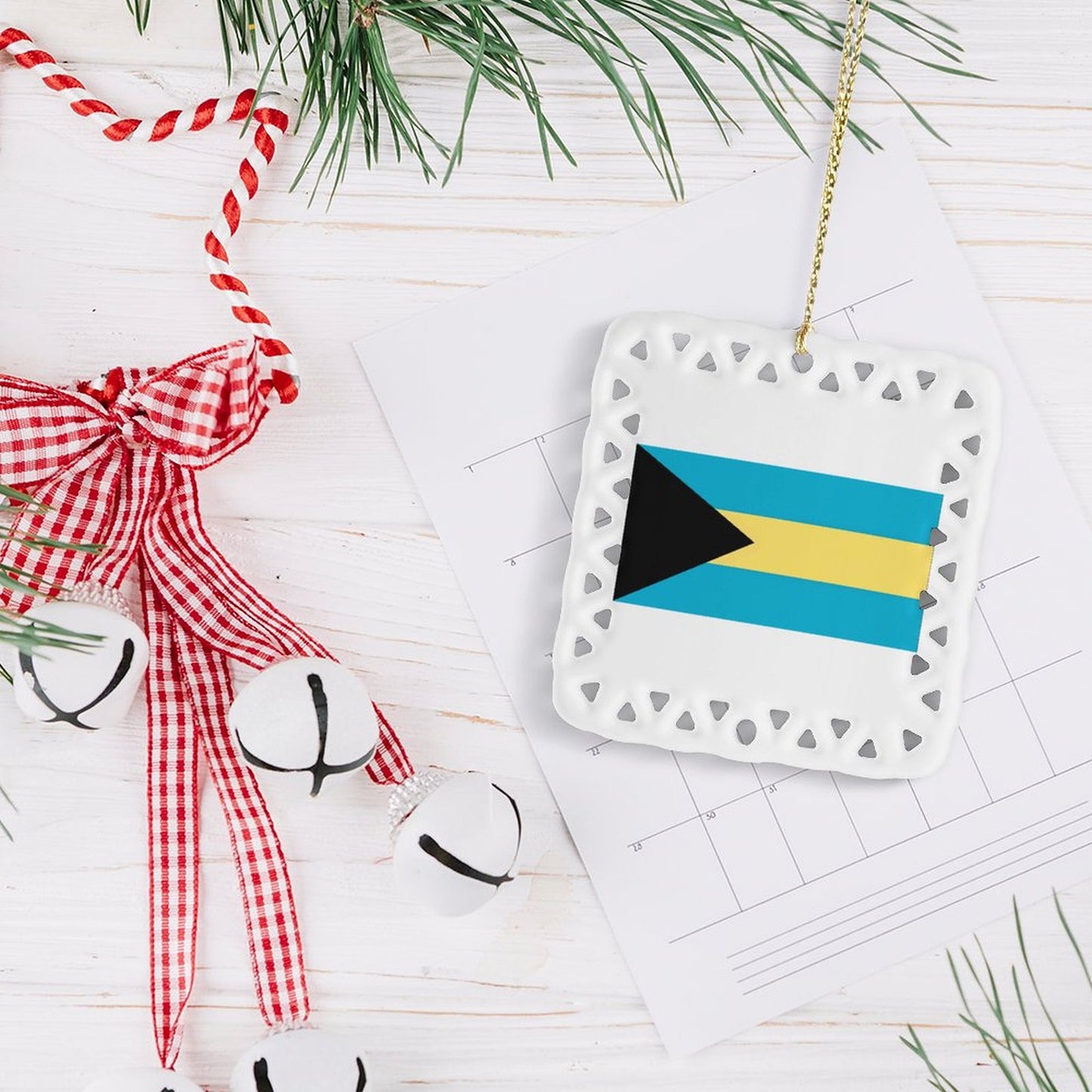 Bahamas Flag Inspired Square Ceramic Ornament Made in the USA