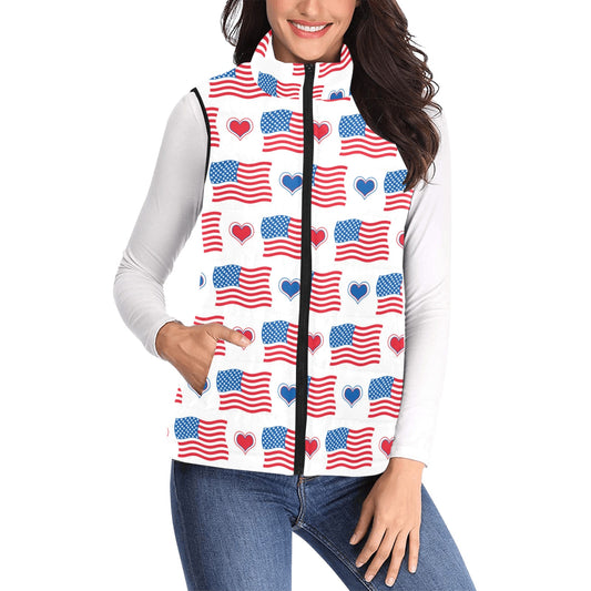 USA/American Flag Inspired Flag and Hearts Pattern Women's Padded Vest