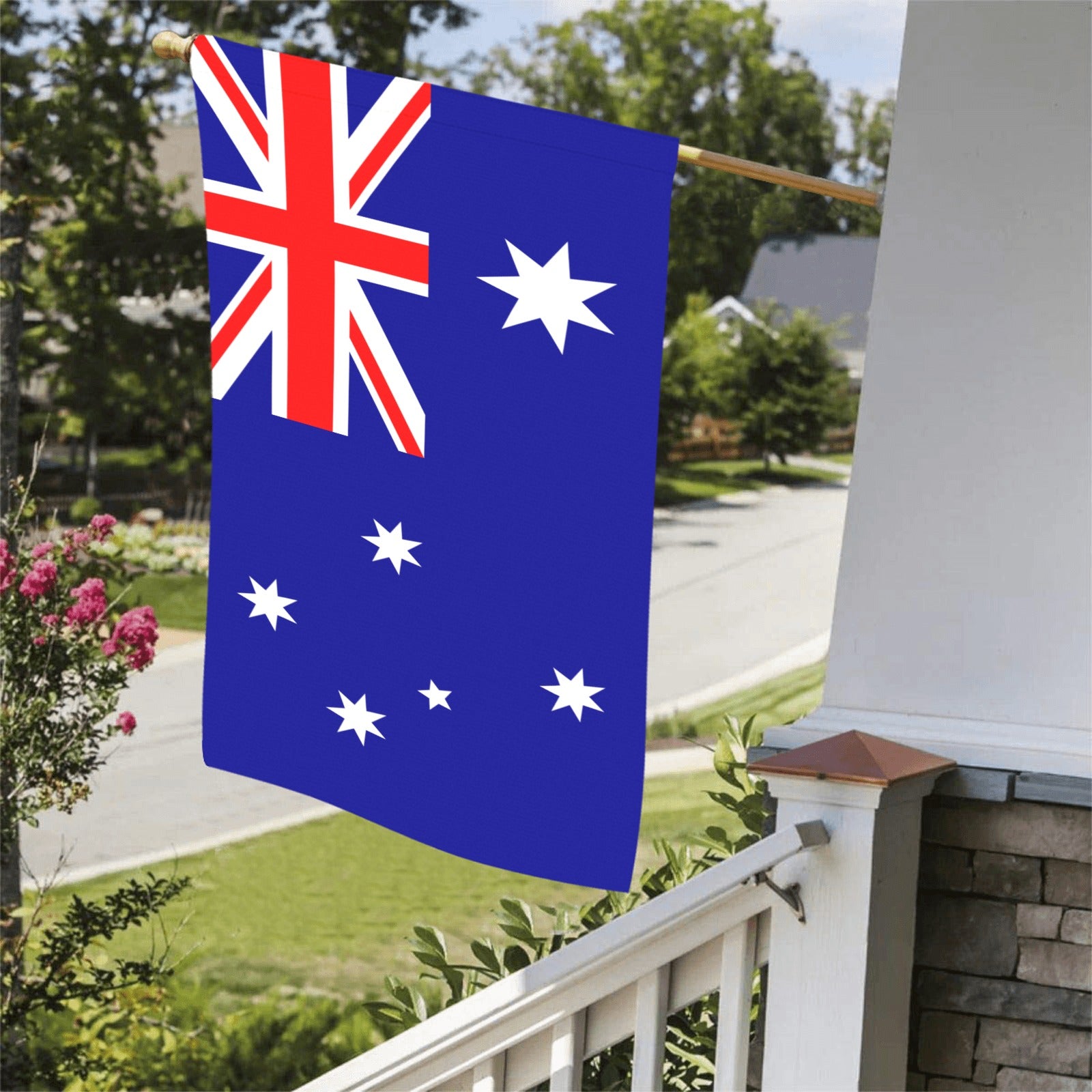 Australian flag by Luv My Flag displayed on porch.