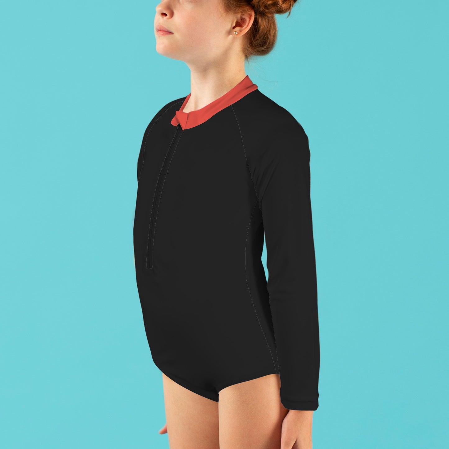 Thin Red Line Flag Inspired Big Girls' Long Sleeve One-Piece Swimsuit