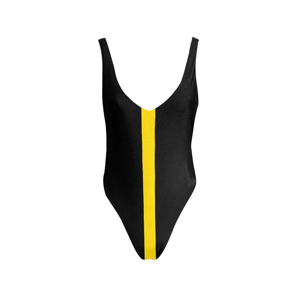 Thin Gold Line Flag Inspired Women’s Backless One-Piece Swimsuit