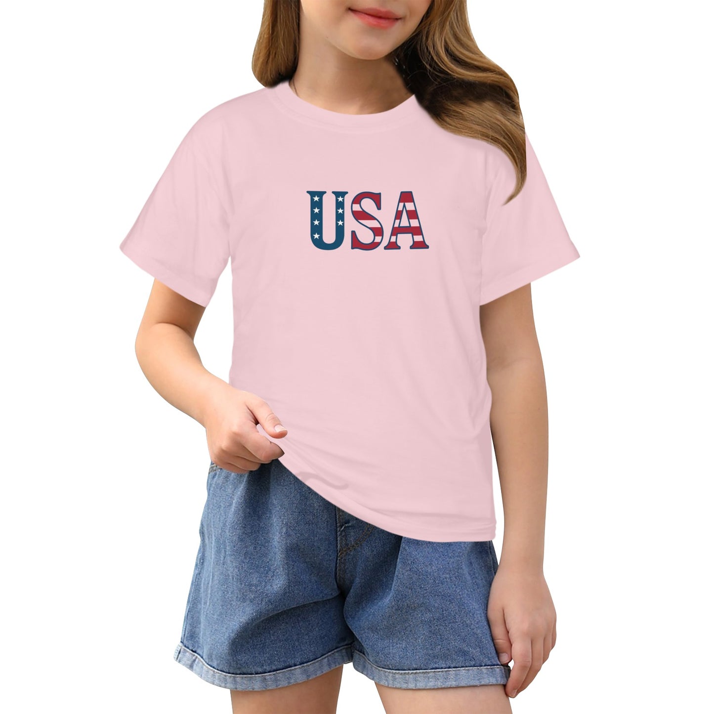 USA/American Flag Inspired USA Letters Girls T-Shirt Made in the USA