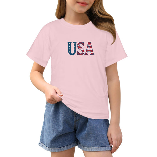 USA/American Flag Inspired USA Letters Girls T-Shirt Made in the USA