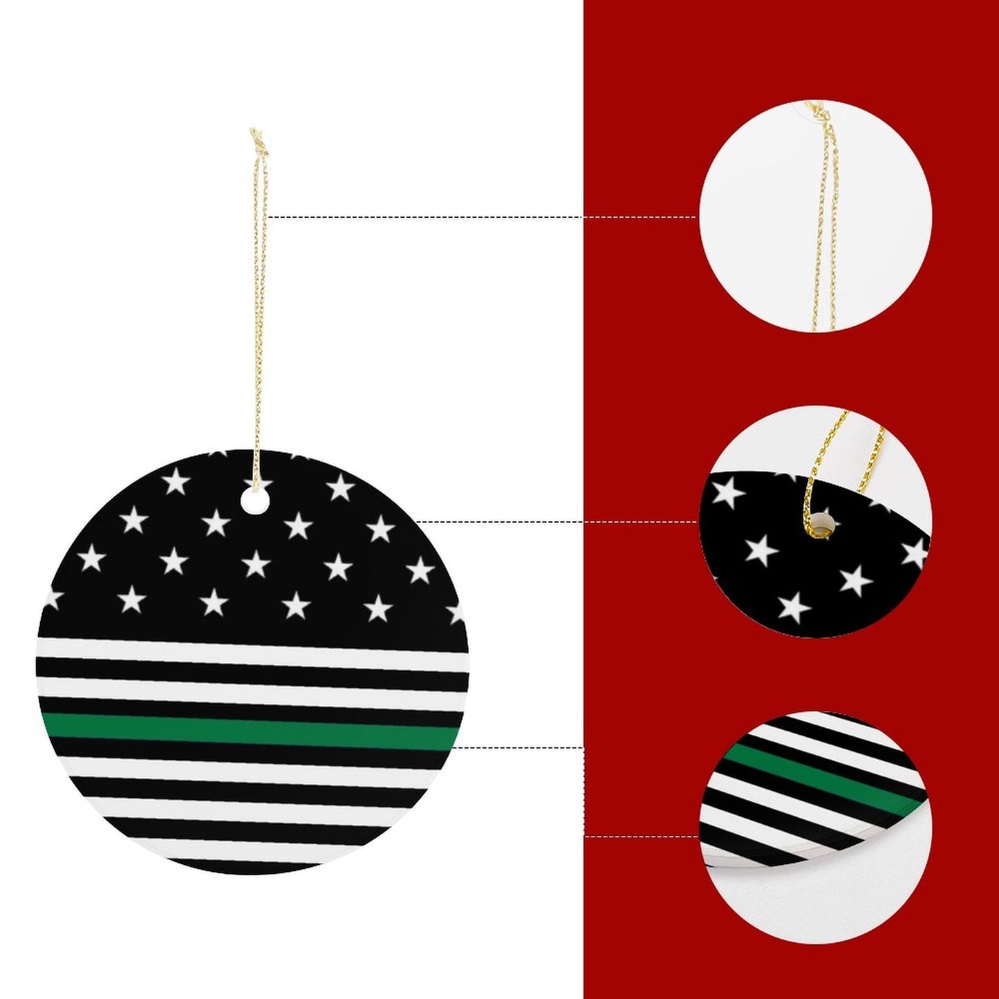 Thin Green  Line Flag Inspired Circle Ceramic Ornament Made in USA Circle Ceramic Ornament (Made in USA)