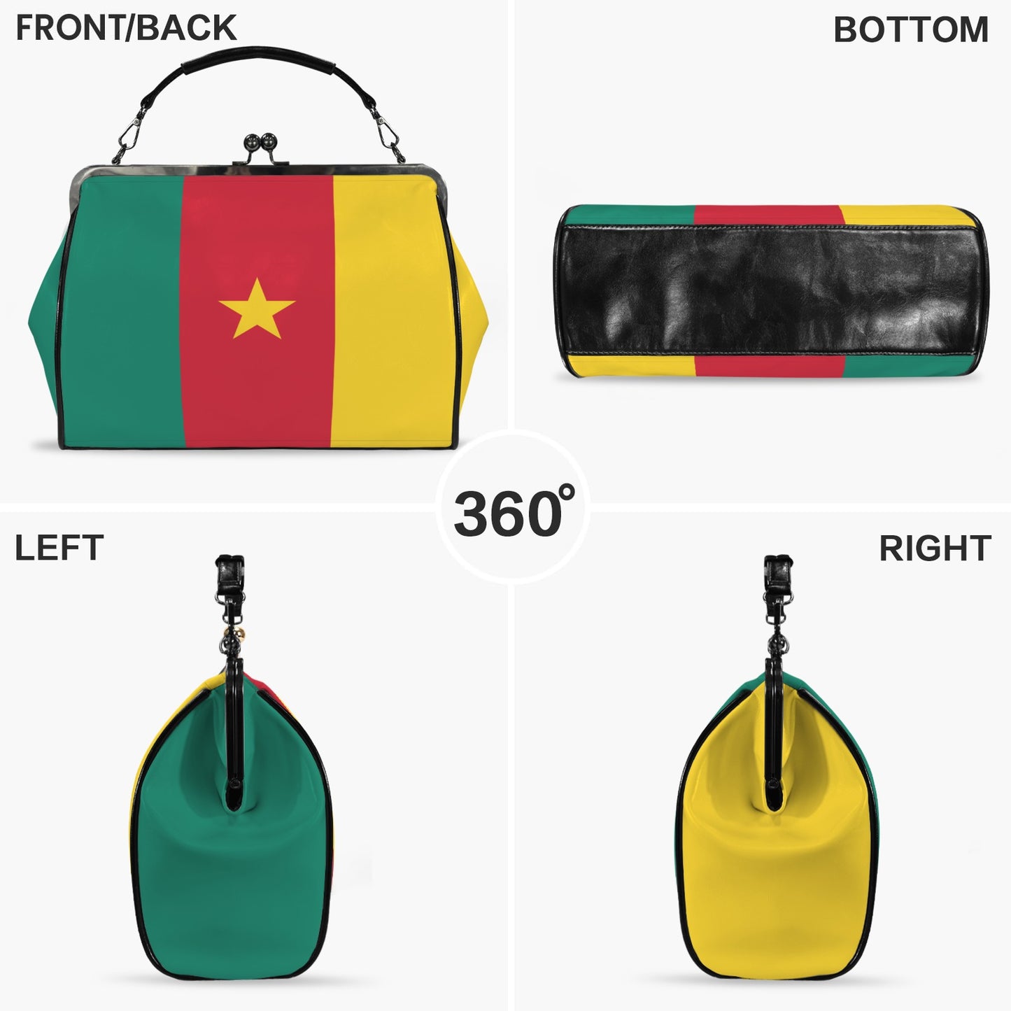 Cameroon Flag Inspired Kisslock Crossbody Shoulder Bag-Large