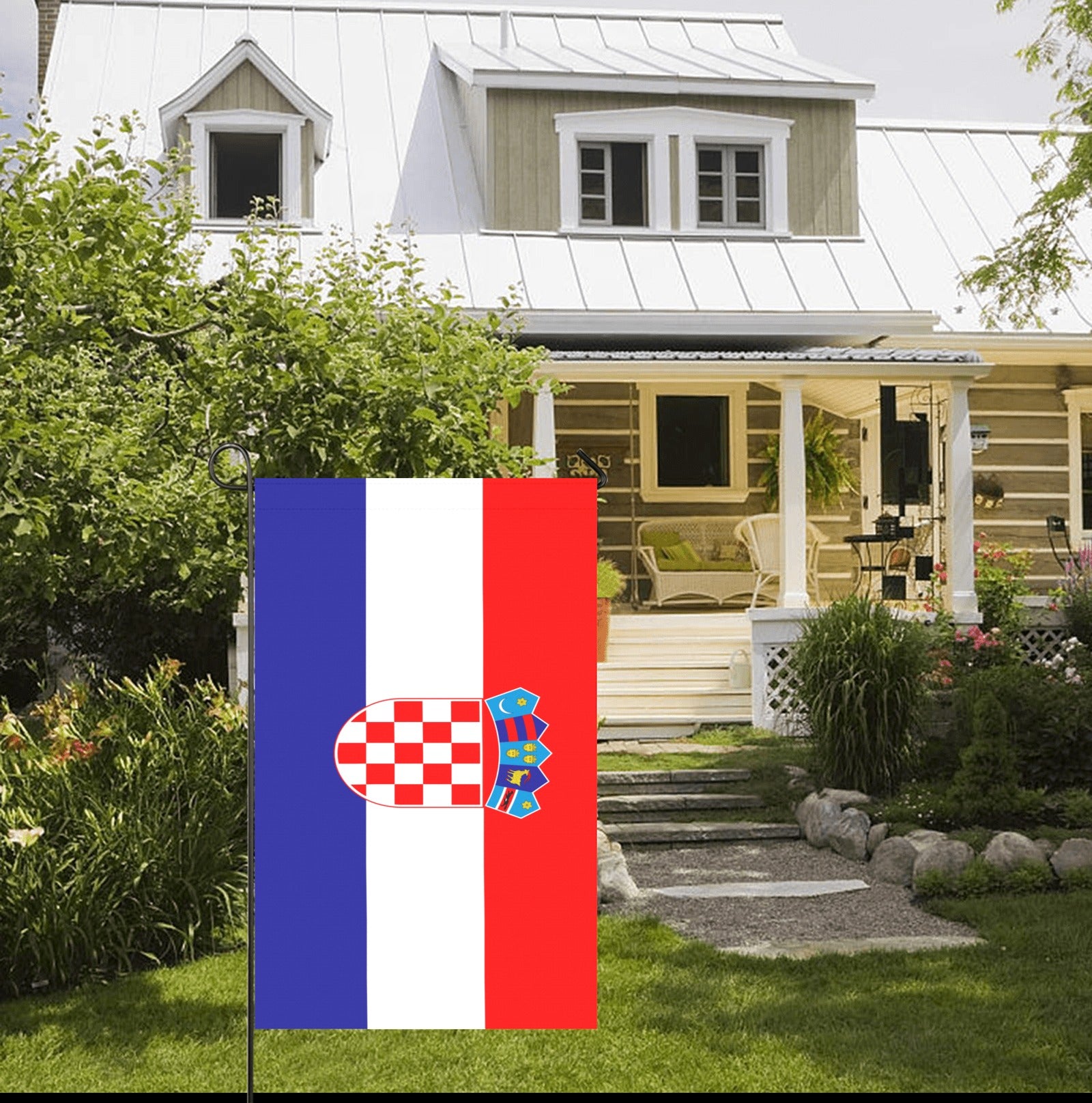 Croatian flag in front of house garden, Luv My Flag.