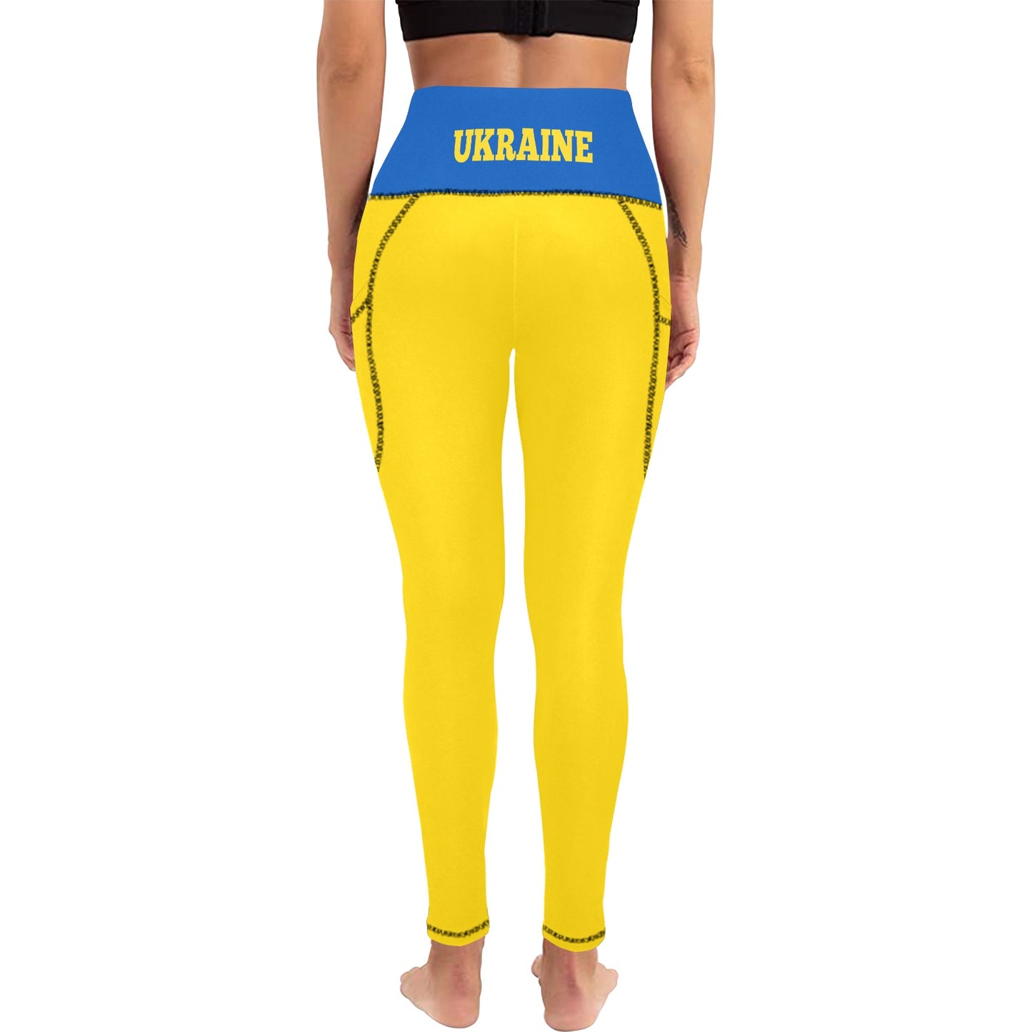 Ukraine Flag Inspired Women's High Waist Leggings with Pockets