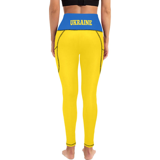 Ukraine Flag Inspired Women's High Waist Leggings with Pockets