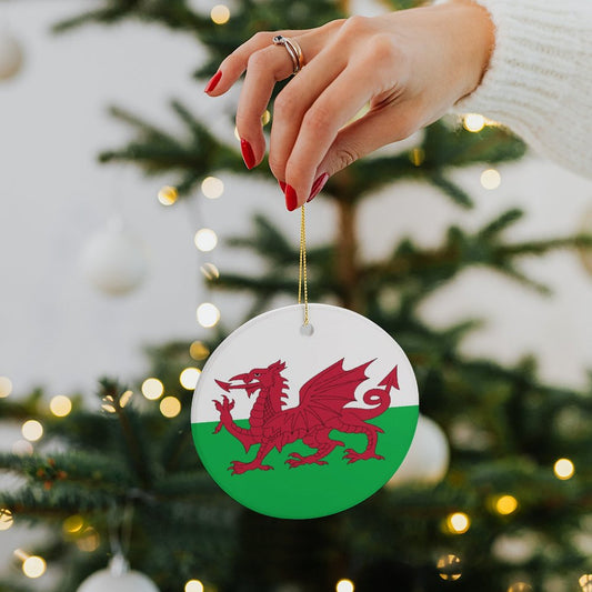 Wales Flag Inspired Circle Ceramic Ornament Made in USA Circle Ceramic Ornament (Made in USA)