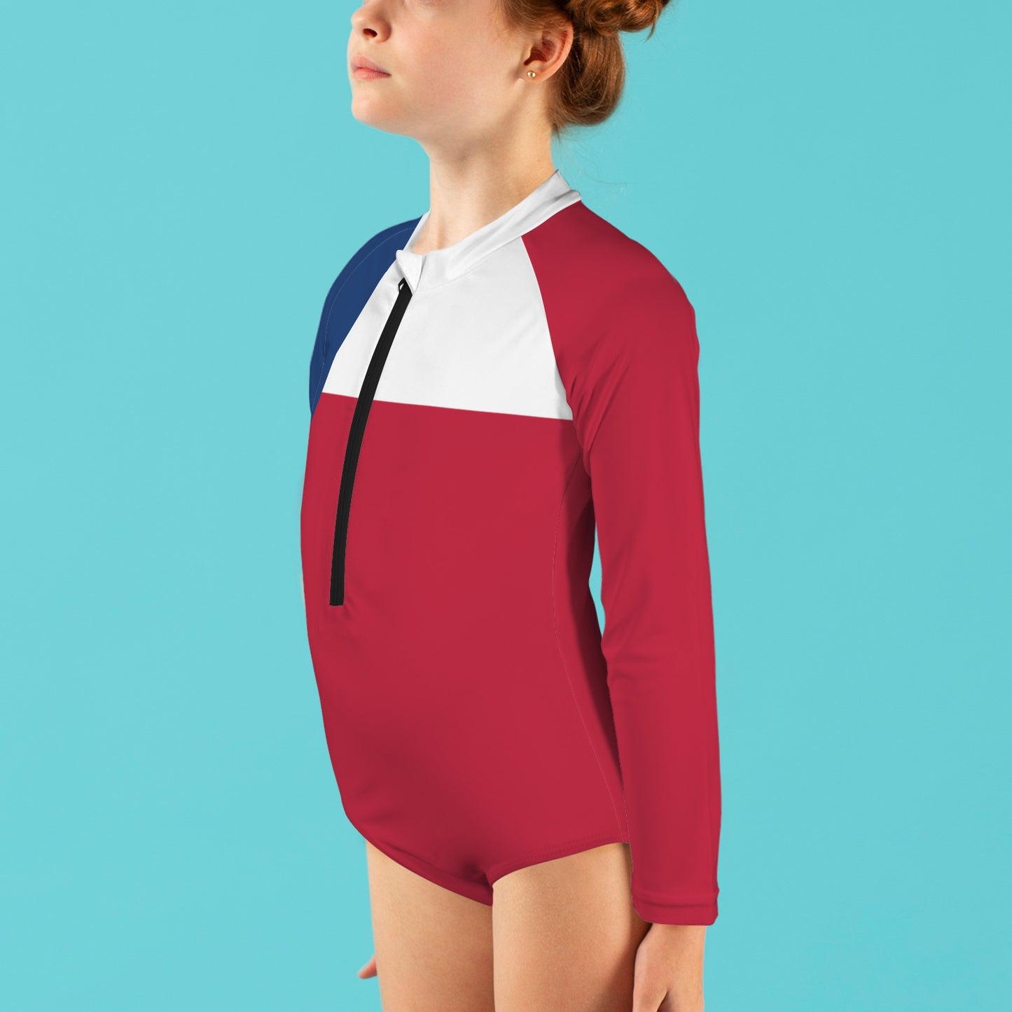 Texas Flag Inspired Big Girls' Long Sleeve One-Piece Swimsuit