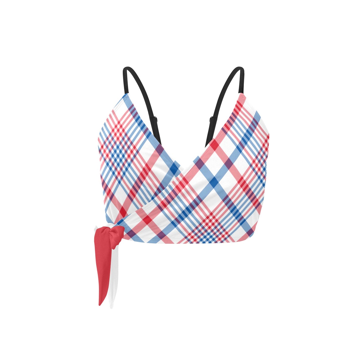 USA/American Flag Inspired Plaid Pattern Knot Side Bikini Top