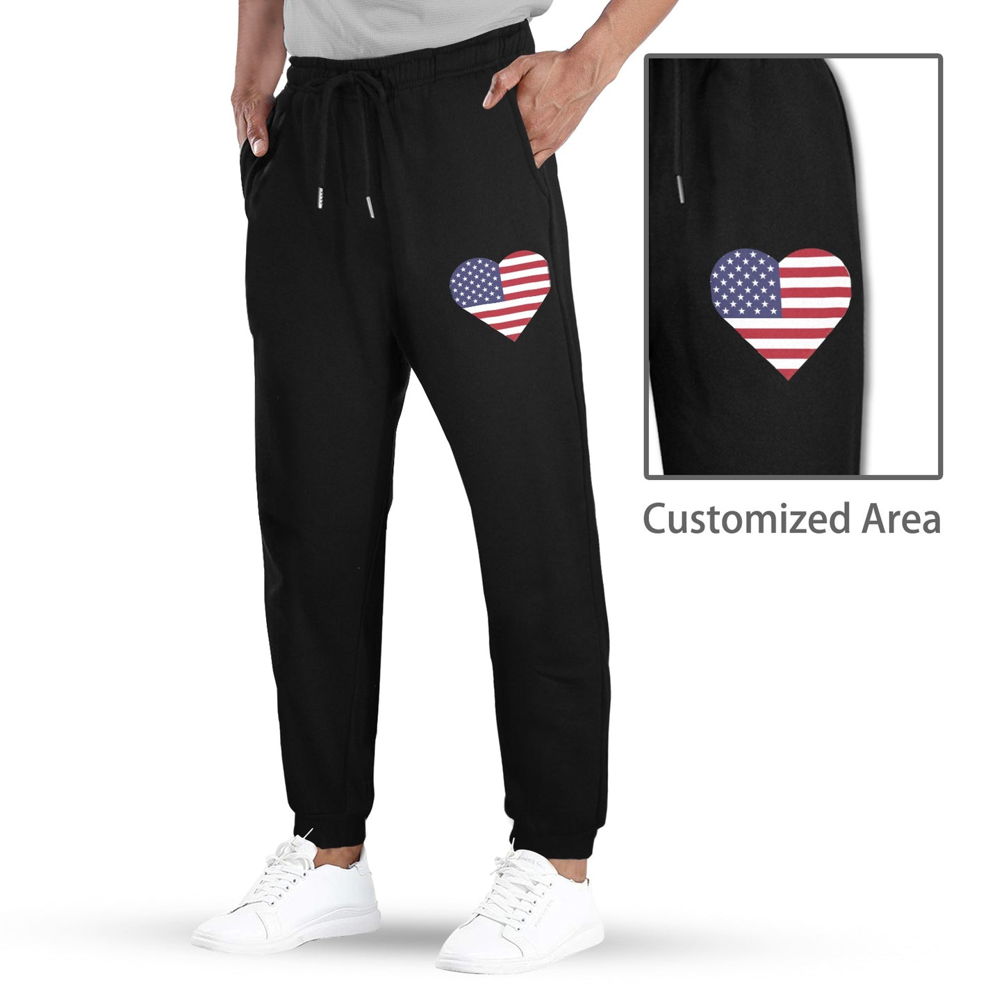 USA/American Flag Inspired Heart Unisex Fleece Sweatpants (Left Printing) | Ships from USA