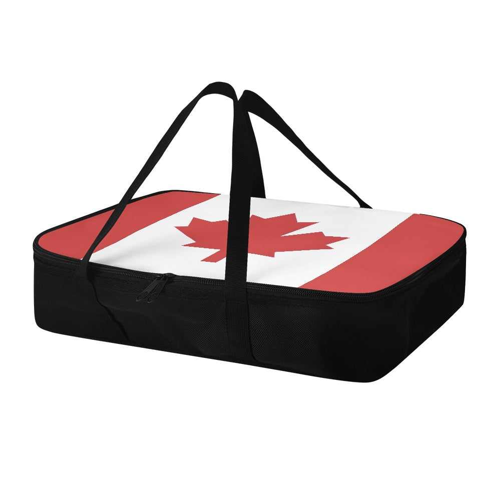 [Brand] casserole carrier featuring Canadian flag design, black handles.
