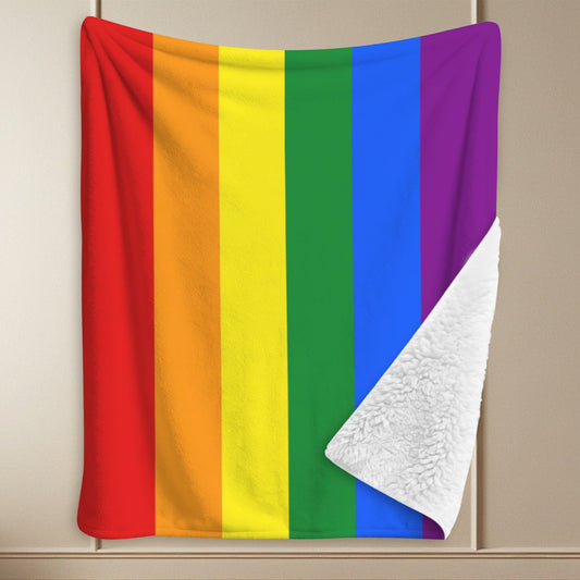 Rainbow Flag Inspired Sherpa Fleece Blanket 90" x 108" | Prtinted in the USA