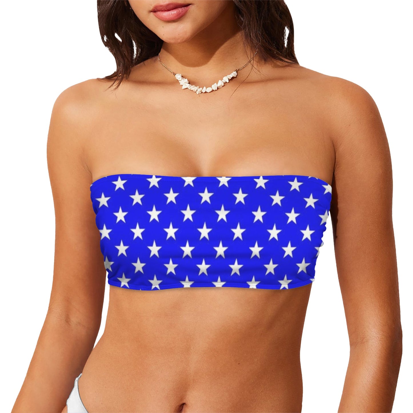 USA/Anerican Flag Inspired White Stars on Bright Blue Bandeau Tube Bikini Top