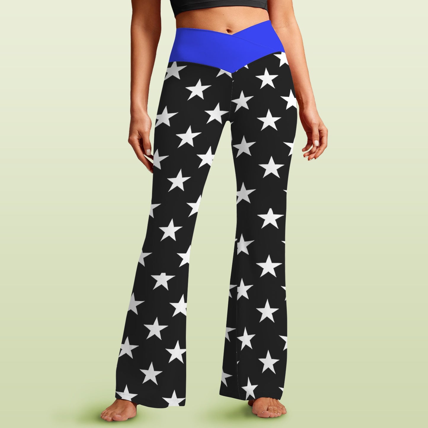 Thin Blue Line Flag Inspired Women's V-Crossover High Waisted Flare Leggings