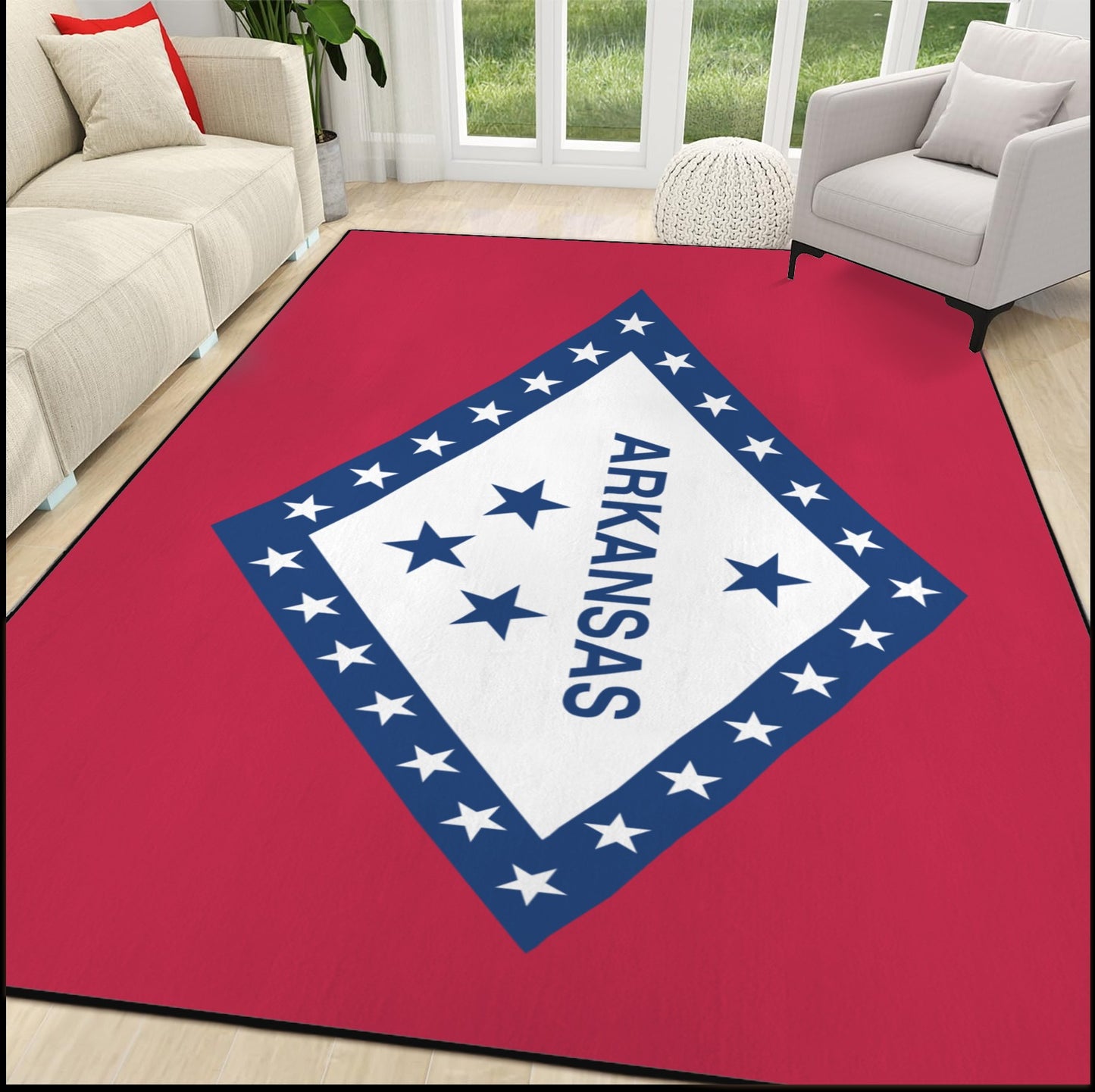 Arkansas Flag Inspired 84x60 Inch Area Rug with Black Binding (Made in the USA)