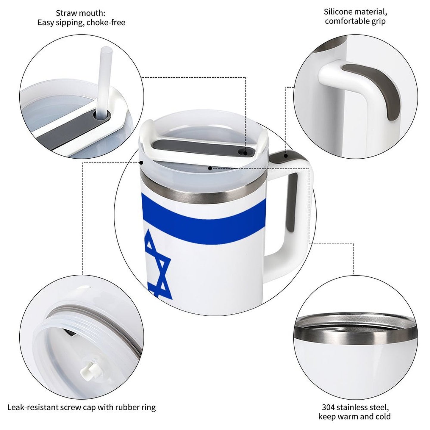 Israel Flag 40 oz Stainless Steel Tumbler - Made in USA