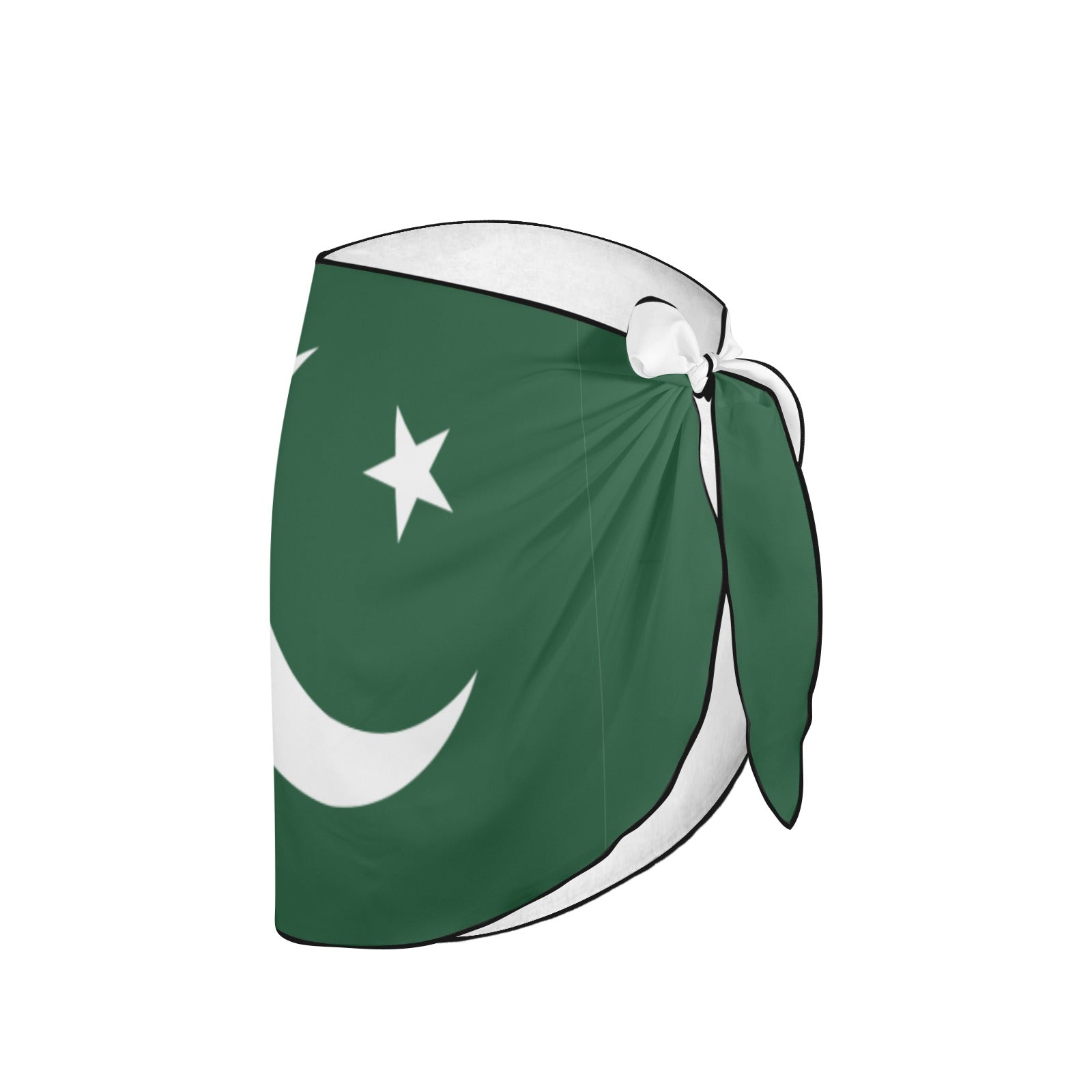 [Brand] skirt featuring Pakistan flag design, crescent moon, star.