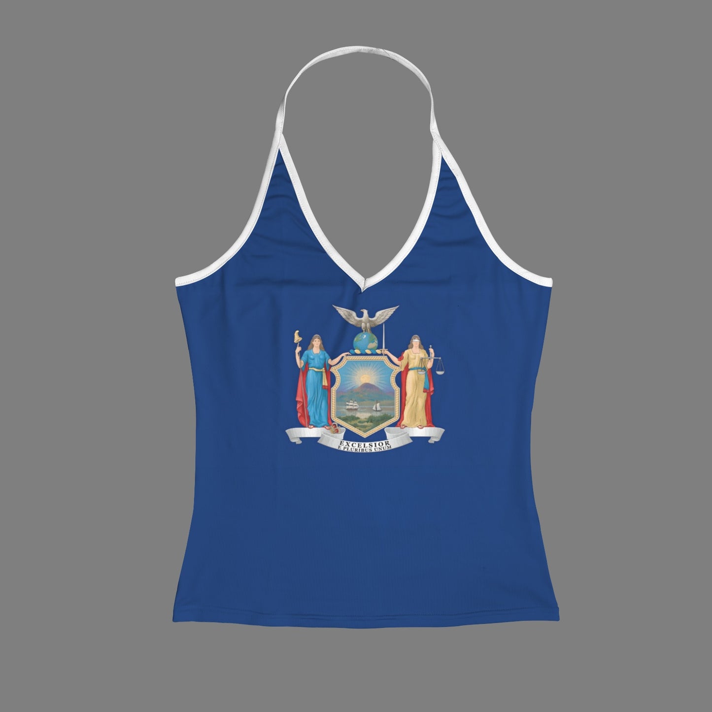 New York Flag Inspired V-neck Halter Open Back Tank Top