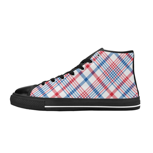 USA/American Flag Inspired Plaid Pattern Mens High Top Canvas Shoes