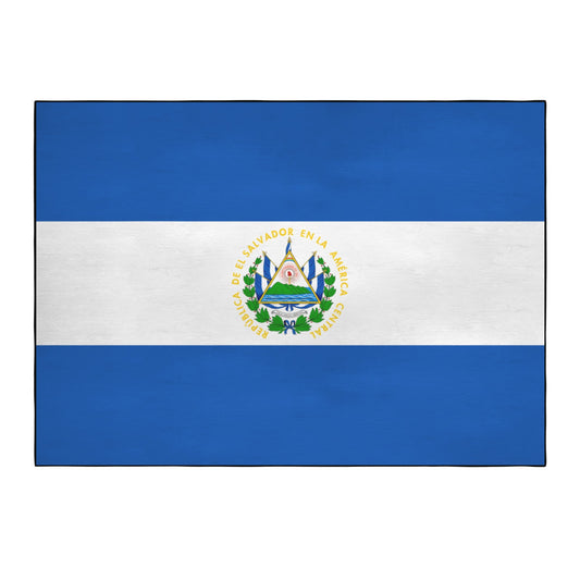 El Salvador Flag Inspired 84x60 Inch Area Rug with Black Binding (Made in the USA)