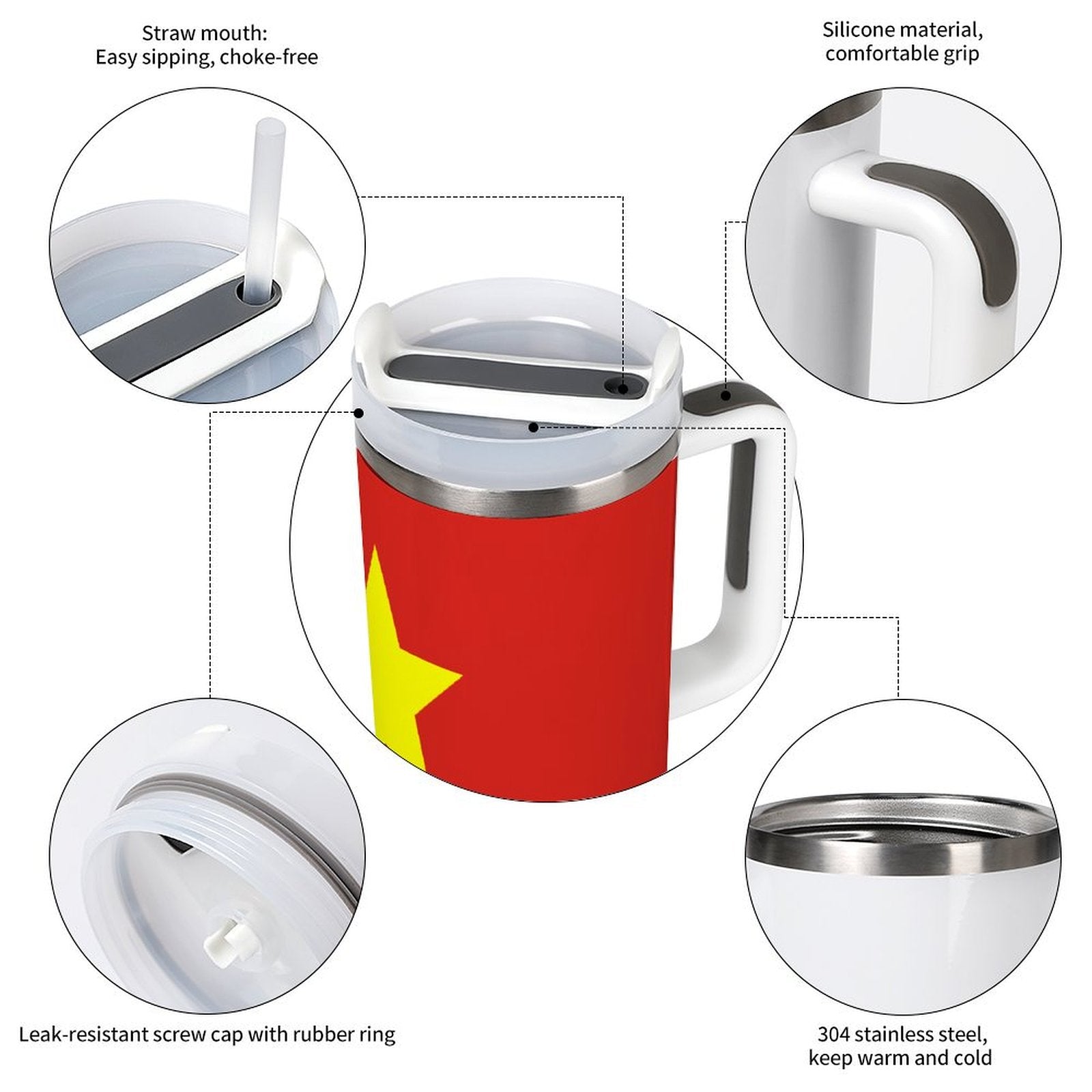 Tumbler with straw from [Brand], features Vietnam flag design.