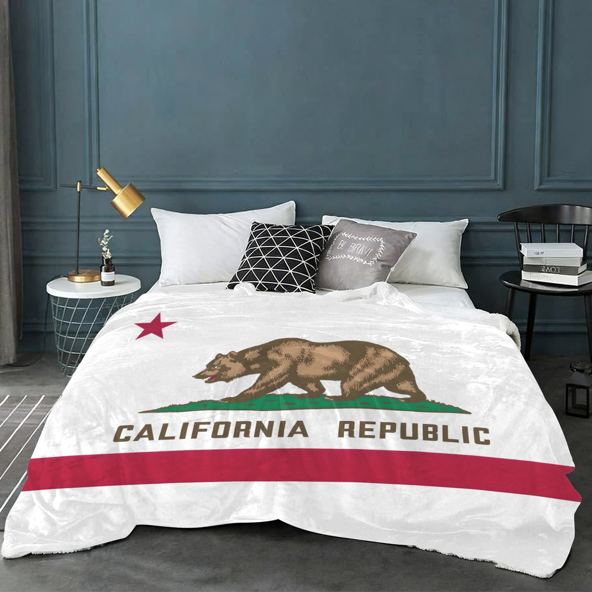 California Flag Inspired Sherpa Fleece Blanket 90" x 108" | Printed in the USA