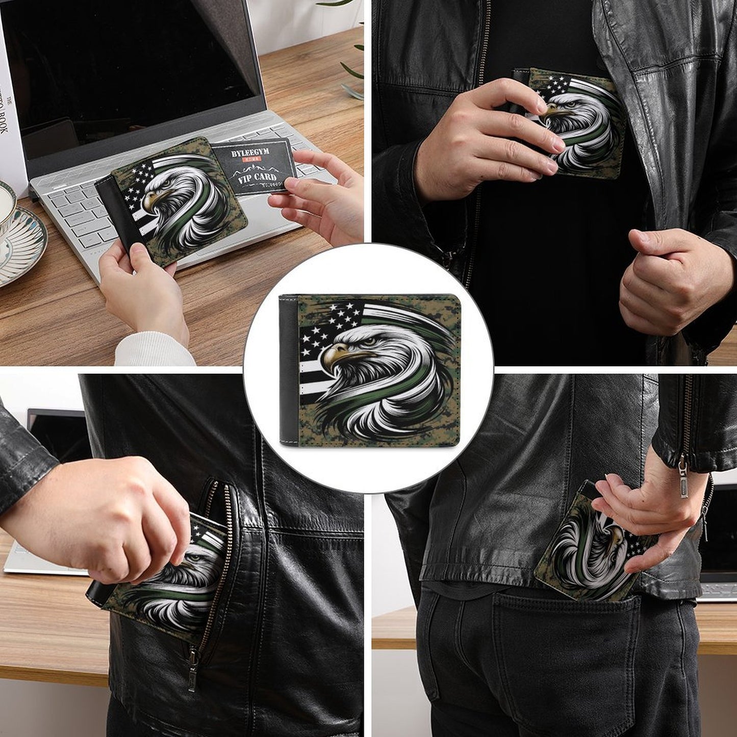 Thin Green Line Flag Inspired Eagle On Digital Camo Men's Wallet