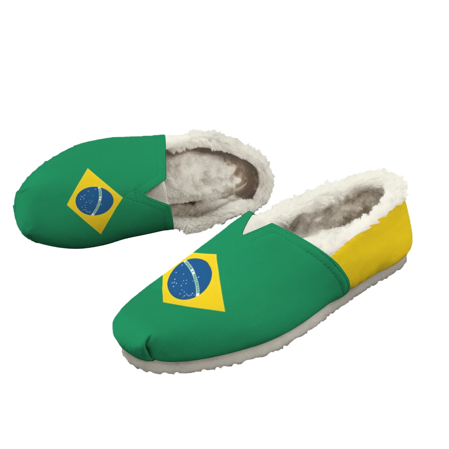 Brazil Flag Inspired Women's Fleece-Lined Canvas Slip-On