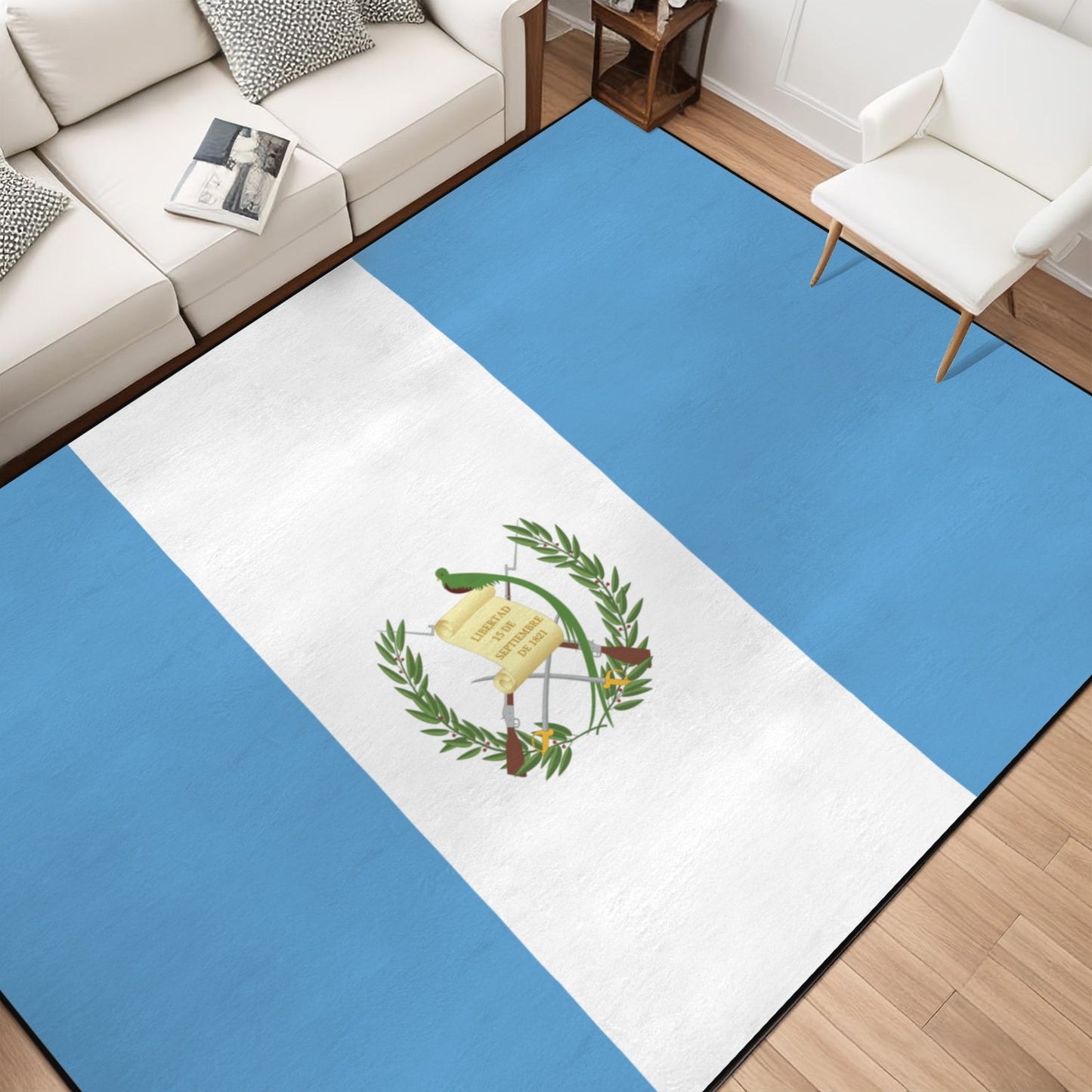 Guatamala Flag Inspired 84x60 Inch Area Rug with Black Binding (Made in the USA)