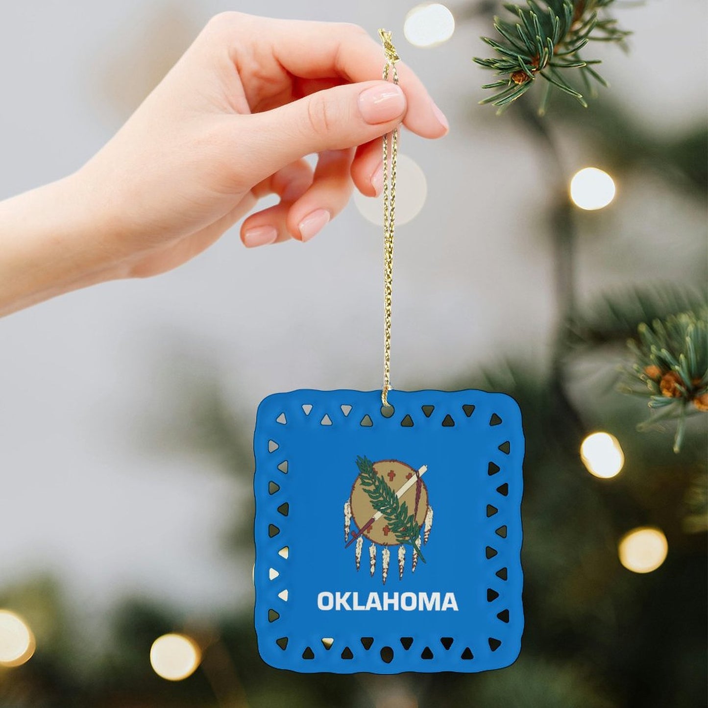 Oklahoma Flag Inspired Square Ceramic Ornament Made in the USA