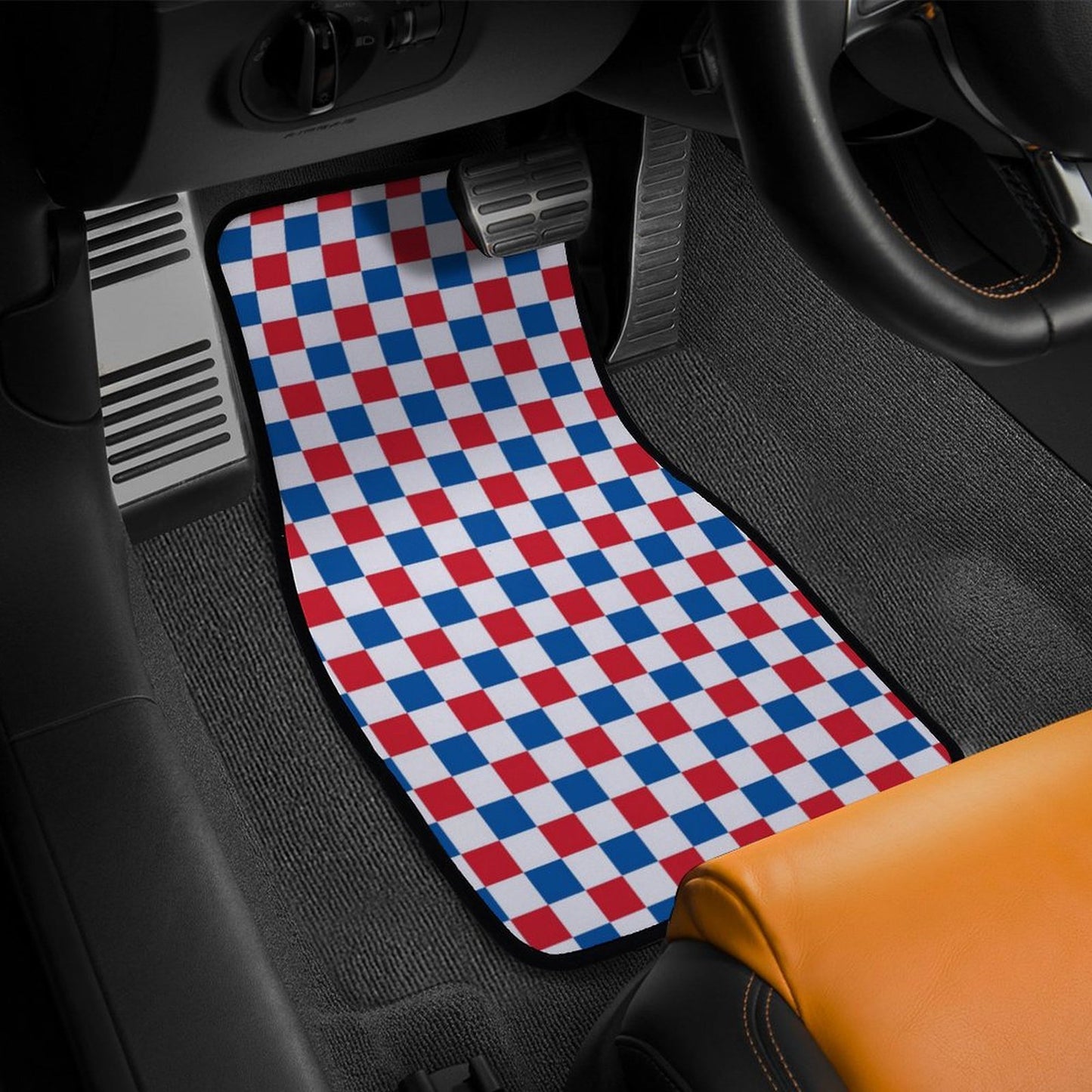 USA/American Flag Inspired Checkered Pattern Car Floor Mats(4pcs)