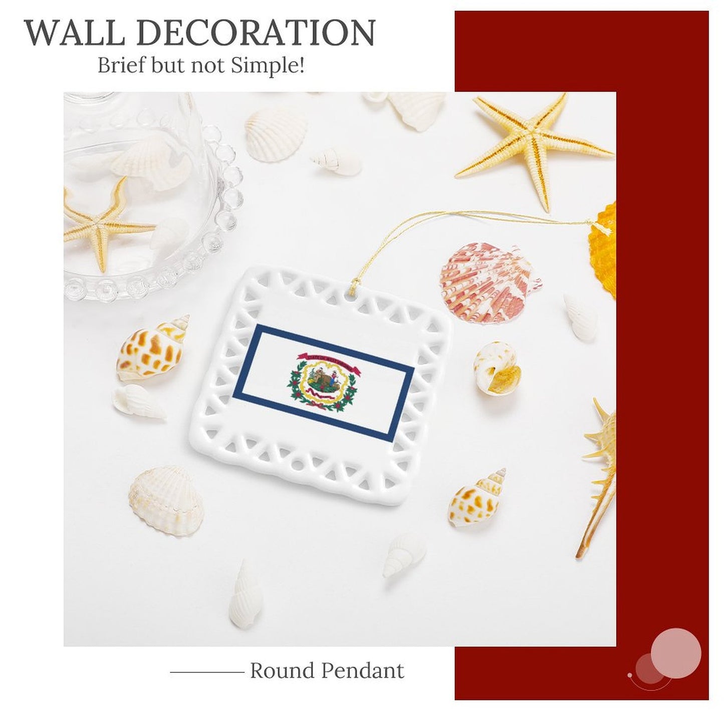 West Virginia Flag Inspired Square Ceramic Ornament Made in the USA